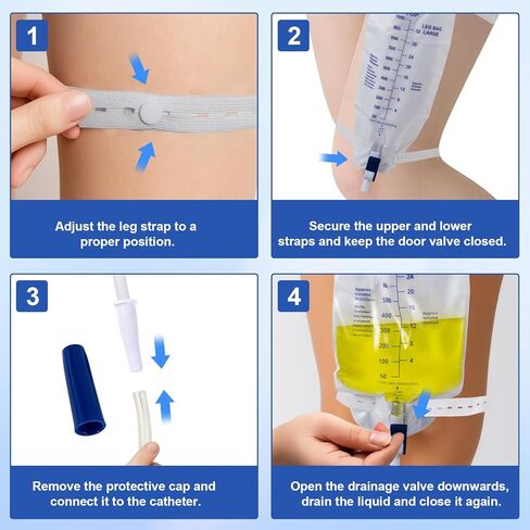 5 عبوات من أكياس الساق بسعة 1000 مل لجمع البول، مريحة وسرية مع تصريف سهل بالصنبور، تصميم مانع للتسرب لأسلوب حياة نشط in Kuwait
