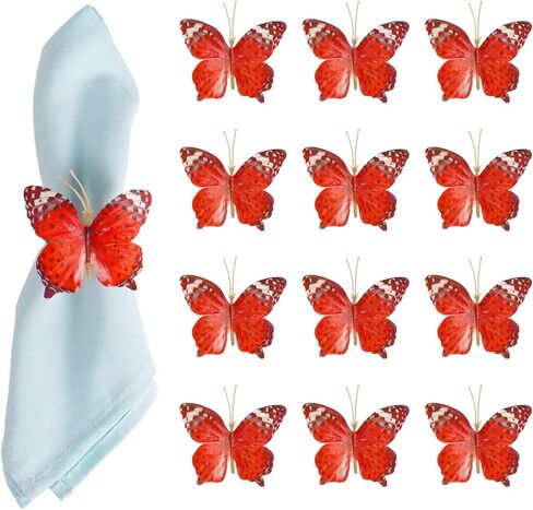 Handmade Farmhouse Butterfly Napkin Ring Set of 12, Rustic Napkin Rings with Green Buckles for Wedding Birthday Valentine's Day Spring Party Dinner Napkin Holder Table Decor (Purple) in Kuwait