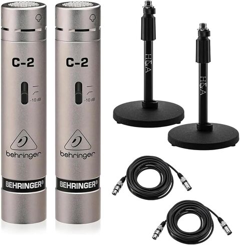 Behringer C-2 Matched Studio Condenser Microphones, Pair, Bundle with 2X Microphone Stand and 25' XLR Cable in Saudi Arabia