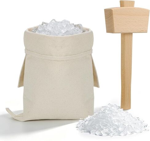مجموعة من حقيبتين ثلج لويس احترافيتين مع مطرقة واحدة - 15.3 × 8.6 في أكياس ثلج قماشية قابلة لإعادة الاستخدام مع مطرقة خشبية للمنزل والمطبخ والحفلات وسحق الجليد in Kuwait