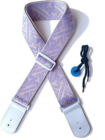 Guitar Strap, dopamine purple youth modern fashion Cotton Guitar Strap with leather at both ends for bass, electric and acoustic guitars, comes with two strap anti-slip pads in Saudi Arabia