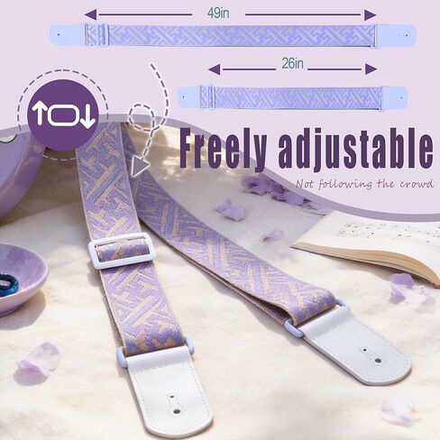 Guitar Strap, dopamine purple youth modern fashion Cotton Guitar Strap with leather at both ends for bass, electric and acoustic guitars, comes with two strap anti-slip pads in Saudi Arabia