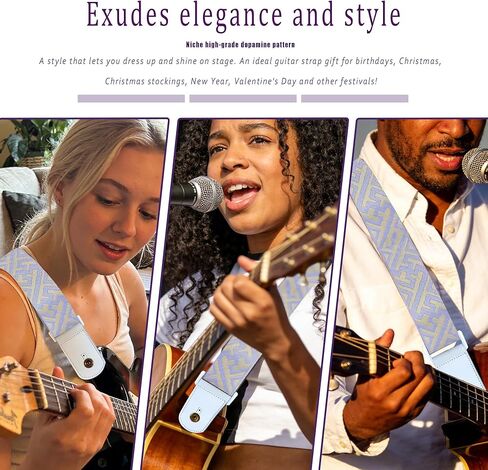 Guitar Strap, dopamine purple youth modern fashion Cotton Guitar Strap with leather at both ends for bass, electric and acoustic guitars, comes with two strap anti-slip pads in Saudi Arabia