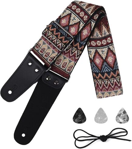 حزام جيتار قطني منسوج من قماش الجاكار مقاس 2 بوصة من Adiya للجيتار الصوتي/الكهربائي/الباس، طول قابل للتعديل 35.4 بوصة - 60.2 بوصة in Kuwait
