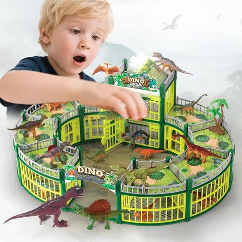 Dinosaur Playground Toy Set 215PCS – 18 Realistic Dinosaurs, Build Your Own Dinosaur Park, Interactive Play with Openable Cage & Battle Station, for Boys & Girls, Enhance Kids’ Creativity in Saudi Arabia