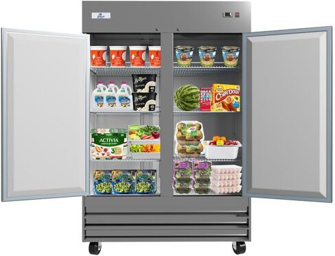 ثلاجة تجارية ببابين من الفولاذ المقاوم للصدأ، عرض 54 بوصة، سعة 43 قدم مكعب، 110 فولت لثلاجة تبريد مطبخ المطعم، معتمدة من NSF in Kuwait