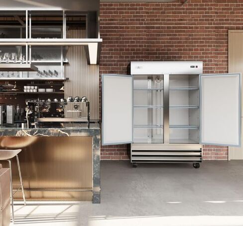 ثلاجة تجارية ببابين من الفولاذ المقاوم للصدأ، عرض 54 بوصة، سعة 43 قدم مكعب، 110 فولت لثلاجة تبريد مطبخ المطعم، معتمدة من NSF in Kuwait