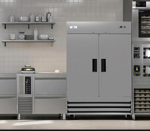 ثلاجة تجارية ببابين من الفولاذ المقاوم للصدأ، عرض 54 بوصة، سعة 43 قدم مكعب، 110 فولت لثلاجة تبريد مطبخ المطعم، معتمدة من NSF in Kuwait