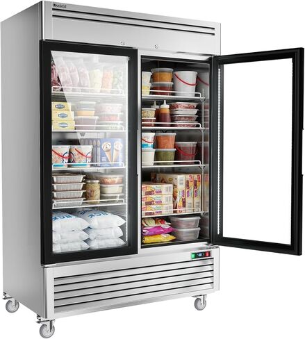 Coolski Commercial Display Frezzer 47.5 قدم مكعب، باب زجاجي مستقيم من الفولاذ المقاوم للصدأ مع تذويب تلقائي وشريط إضاءة LED مدمج لمتاجر السوبر ماركت والمقاهي، DOE ETL ETL SANTATION in Kuwait