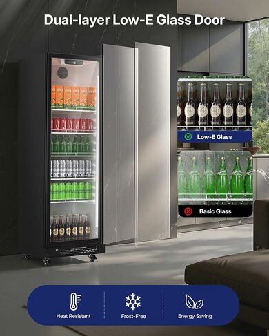 Upstreman 12.1 Cu.Ft ثلاجة المشروبات التجارية السوداء، ثلاجة تبريد المشروبات مع ضوء LED / أرفف قابلة للتعديل، ثلاجة عرض باب زجاجي للمطعم / المكتب / المنزل / البار in Kuwait