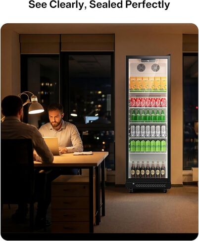 Upstreman 12.1 Cu.Ft ثلاجة المشروبات التجارية السوداء، ثلاجة تبريد المشروبات مع ضوء LED / أرفف قابلة للتعديل، ثلاجة عرض باب زجاجي للمطعم / المكتب / المنزل / البار in Kuwait