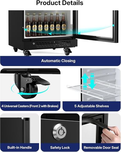 Upstreman 12.1 Cu.Ft ثلاجة المشروبات التجارية السوداء، ثلاجة تبريد المشروبات مع ضوء LED / أرفف قابلة للتعديل، ثلاجة عرض باب زجاجي للمطعم / المكتب / المنزل / البار in Kuwait