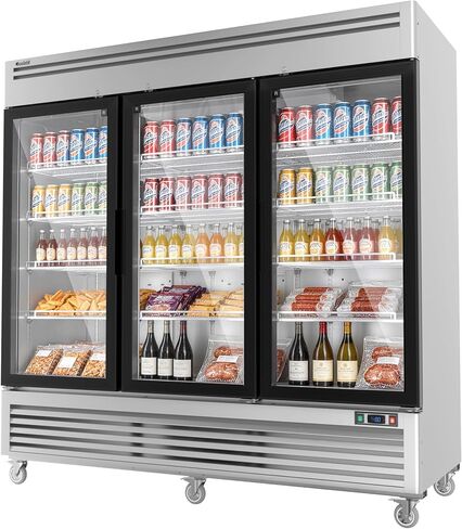 Coolski Commercial Display Frezzer 47.5 Cu.ft, Upright Glass Door Stainless Steel Merchandiser Fezzer with Auto Defrost & Built-in LED light strip for Supermarkets Cafes Stores, DOE ETL ETL SANTATION in Kuwait