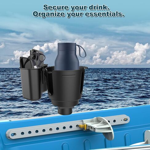 1001 Multi-Functional Kayak Cup Holder with Tool Storage Box, Track Mount Non-Slip Design, Durable Lure Holding Tool Storage Boat Cup Holder Gear Organizer for Kayaking and Fishing in Saudi Arabia