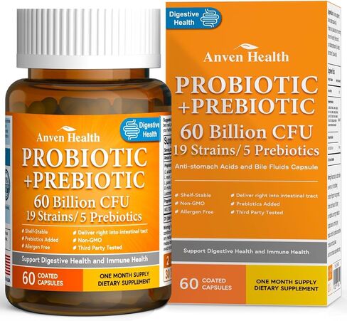 60 Billion Probiotic and Prebiotic for Women and Men - 19 Strains 5 Organic Prebiotics for Gut Digestive & Immune Health, Supports Diarrhea Gas Bloating, Non-GMO – Made in USA丨60 Caps in Saudi Arabia