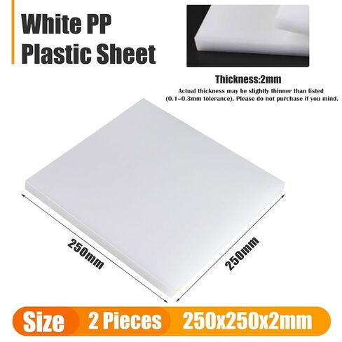 2 Pieces Polypropylene Sheet Rigid Plastic Board, Engineering Plastic Sheet Lightweight PP Panel for Cutting Board, DIY, Water Tank, 2mm Thick, White 250x250mm in Saudi Arabia