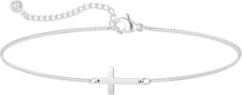 Silver, Gold, Black Cross Bracelet for Men & Teens – 5mm Stainless Steel Cuban Chain Link – 7"+2" Adjustable Christian Religious Jesus Jewelry Gift for Him (Confirmation, Baptism) in Kuwait