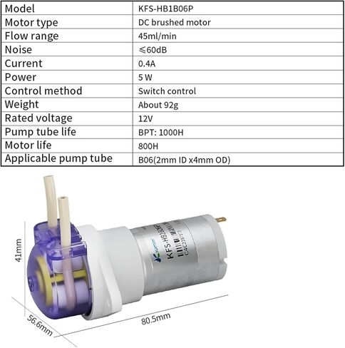 KFS Peristaltic Pump 6V/12V/24V DC Motor Gear Pump High Precision Low Flow Dosing Pump with One/Two Slowgear(B06,12Vone slowdown Gear) in Saudi Arabia