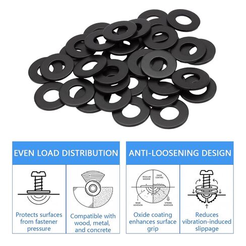 Bonsicoky 100 Pcs 5/16" Black Zinc Plated Flat Washers - 0.7" Outer Diameter - Heavy-Duty 304 Stainless Steel Washers for Reliable Use with Screws and Bolts in Saudi Arabia