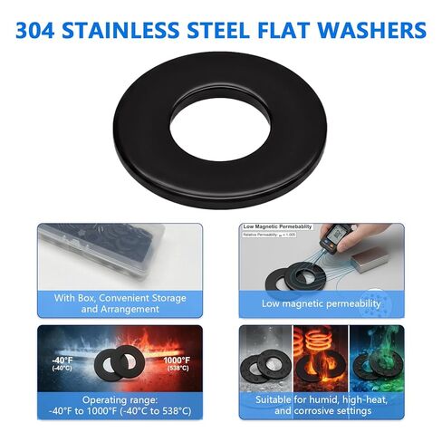 Bonsicoky 100 Pcs 5/16" Black Zinc Plated Flat Washers - 0.7" Outer Diameter - Heavy-Duty 304 Stainless Steel Washers for Reliable Use with Screws and Bolts in Saudi Arabia