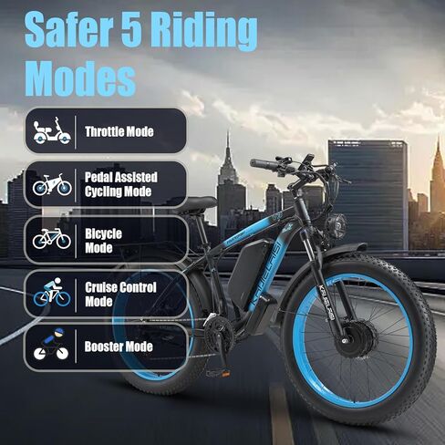 AWD Electric Bike for Adults, Peak 4000W Power 26" Fat Tire Ebike, Dual Motor Electric Bicycles, 48V 22.4AH Removable Battery Fast Dual Hydraulic Brakes 21-Speed Electric Mountain Bike in Saudi Arabia