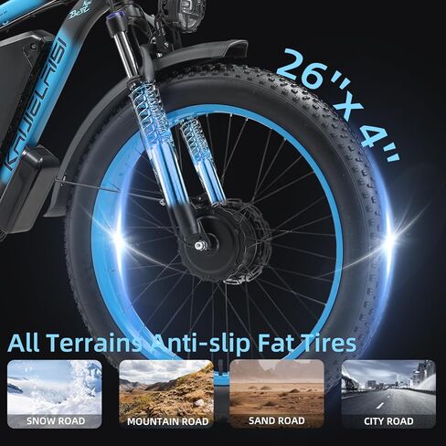 AWD Electric Bike for Adults, Peak 4000W Power 26" Fat Tire Ebike, Dual Motor Electric Bicycles, 48V 22.4AH Removable Battery Fast Dual Hydraulic Brakes 21-Speed Electric Mountain Bike in Saudi Arabia