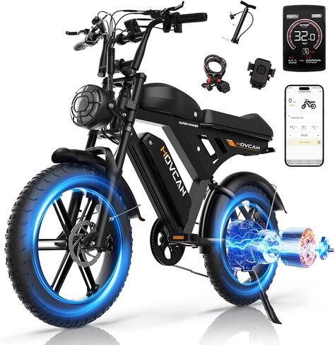 MOVCAN V30 Series Electric Bike for Adults,1000W/1500W/3000W, 28/32/37.5MPH,48V 15.6/31.2/40AH Battery,Up to 120Mile Dual Hydraulic Brake,20" Fat Tire,7-Speed Motorcycle Ebikefor Commuting/Off-roading in Kuwait
