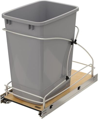 Rev-A-Shelf Steel Bottom Mount Single 35 Quart 8.75 Gallon Waste Bin Trash Container for Under Kitchen Cabinet with Soft Close, Gray, 54WC-1535SC-17-1 in Kuwait