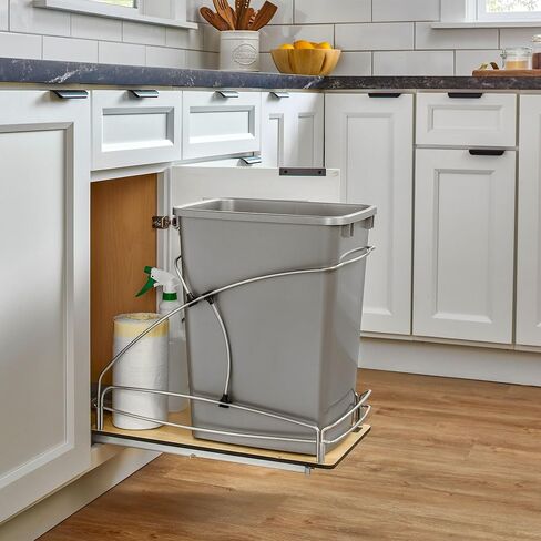 Rev-A-Shelf Steel Bottom Mount Single 35 Quart 8.75 Gallon Waste Bin Trash Container for Under Kitchen Cabinet with Soft Close, Gray, 54WC-1535SC-17-1 in Kuwait