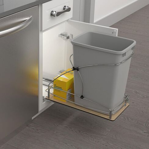Rev-A-Shelf Steel Bottom Mount Single 35 Quart 8.75 Gallon Waste Bin Trash Container for Under Kitchen Cabinet with Soft Close, Gray, 54WC-1535SC-17-1 in Kuwait
