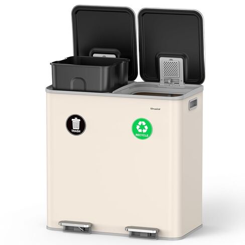 Lovewind 2×11.5 Gallon Dual Trash Can, Stainless Steel Dual Garbage and Recycling Can with Foot Pedal, 90° Stay-Open Lid, Pet-Proof Design – Large Dual Compartment Trash Recycling Bins Kitchen, Silver in Saudi Arabia