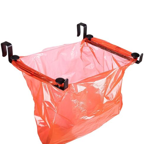 Large Trash Bag Holder for Kitchen Cabinets Doors, Under Sink Plastic Bag Hooks, Stainless Steel Garbage Bag Holder, Kitchen Trash Waste Cans (Black) in Saudi Arabia