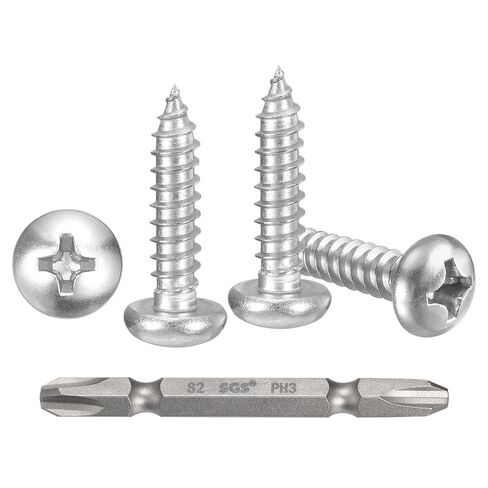 مسامير METALLIXITY Phillips Pan Head ذاتية التنصت (#12x7/8) 50 قطعة، برغي حفر ذاتي من الفولاذ المقاوم للصدأ 304 للخشب المعدني والبلاستيك مع لقمة، لأثاث لوحة مصراع الحائط في الخزانة، فضي in Kuwait