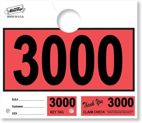 Versa-Tags 1000 Red Car Dealer Service Hang Tags Service Dispatch Numbers, Service Department Numbered Key Tags for Mechanic Repair Shop 3 Part Key Ring - Red (000-999) in Saudi Arabia
