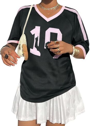 Oversized Jersey Shirts for Women Argentina Jersey Brazil Shirt Pink Soccer Mom Tshirts Y2k V Neck Short Sleeve Top in Saudi Arabia