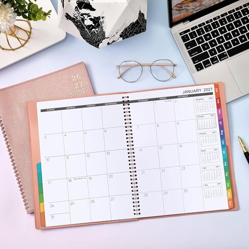 2026 Monthly Planner - 9'' x 11'' Monthly Planner/Calendar 2026 from JAN. 2026 - DEC. 2026, 12 Monthly Calendar Spiral Bound with Soft Leather Cover, 15 Note Pages, Tabs, Inner Pocket in Saudi Arabia