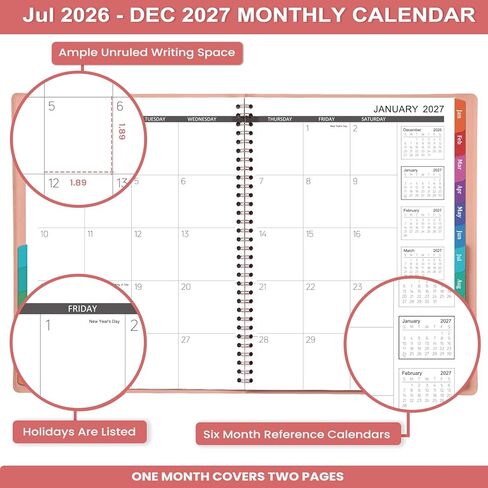 2026 Monthly Planner - 9'' x 11'' Monthly Planner/Calendar 2026 from JAN. 2026 - DEC. 2026, 12 Monthly Calendar Spiral Bound with Soft Leather Cover, 15 Note Pages, Tabs, Inner Pocket in Saudi Arabia