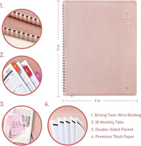2026 Monthly Planner - 9'' x 11'' Monthly Planner/Calendar 2026 from JAN. 2026 - DEC. 2026, 12 Monthly Calendar Spiral Bound with Soft Leather Cover, 15 Note Pages, Tabs, Inner Pocket in Saudi Arabia