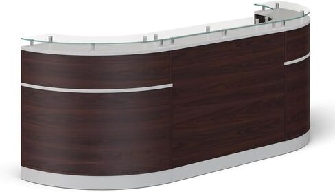 NBF Esquire Curved Modern Deske Desk - 110 "W x 32" D عداد الخروج من التجزئة مع فتحات جروميت - مكتب ترحيب لصالون الضغط المكتبي in Kuwait