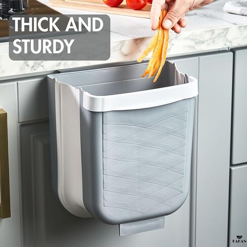 Hakan Hanging Foldable Trash Can for Kitchen Cabinet Door | Collapsible Narrow Waste Bin | Compact Travel Trash Can | Space Saving 6 L Plastic Garbage Bin Under Sink | 1.5 Gallon Waste Basket, Gray in Kuwait