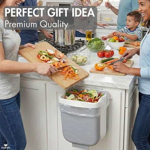 Hakan Hanging Foldable Trash Can for Kitchen Cabinet Door | Collapsible Narrow Waste Bin | Compact Travel Trash Can | Space Saving 6 L Plastic Garbage Bin Under Sink | 1.5 Gallon Waste Basket, Gray in Kuwait