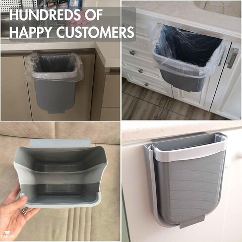 Hakan Hanging Foldable Trash Can for Kitchen Cabinet Door | Collapsible Narrow Waste Bin | Compact Travel Trash Can | Space Saving 6 L Plastic Garbage Bin Under Sink | 1.5 Gallon Waste Basket, Gray in Kuwait