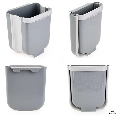 Hakan Hanging Foldable Trash Can for Kitchen Cabinet Door | Collapsible Narrow Waste Bin | Compact Travel Trash Can | Space Saving 6 L Plastic Garbage Bin Under Sink | 1.5 Gallon Waste Basket, Gray in Kuwait