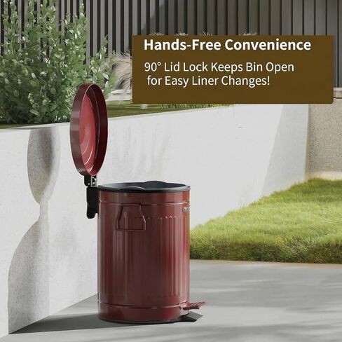 سلة مهملات فضلات الكلاب من MRBIN مع غطاء، سلة نفايات مستديرة للحيوانات الأليفة في الهواء الطلق سعة 9 لتر/2.4 جالون مع دواسة، سطل قمامة بدون لمس للفناء الخارجي، الفناء، المرآب، تصميم مخطط روماني أحمر in Kuwait