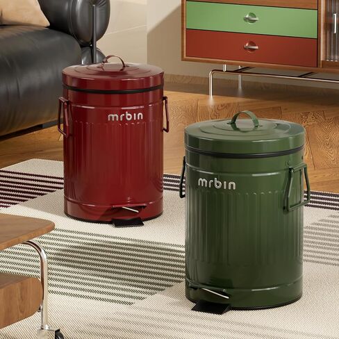 سلة مهملات فضلات الكلاب من MRBIN مع غطاء، سلة نفايات مستديرة للحيوانات الأليفة في الهواء الطلق سعة 9 لتر/2.4 جالون مع دواسة، سطل قمامة بدون لمس للفناء الخارجي، الفناء، المرآب، تصميم مخطط روماني أحمر in Kuwait