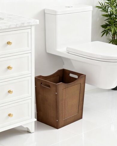 CHOEZON Bamboo Waste Basket, 4.5 Gallon Curved Design Multi-Use Trash Can for Bedroom, Office, Bathroom, Kitchen, Small Garbage Cans for Paper & Towel Storage, Natural Brown MCW30MA in Kuwait