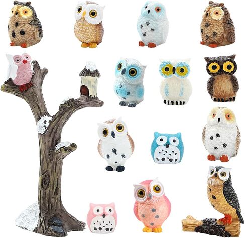 Onest 15 قطعة تماثيل البومة الصغيرة PlaySet مطلية بوم صغيرة البوم واقعية راتنج بومة الأشكال تماثيل البومة الصغيرة للأطفال البالغين in Saudi Arabia