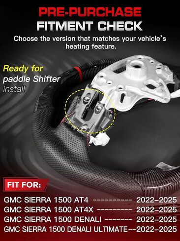 Carbon Fiber Steering Wheel for GMC Sierra 1500 2019-2024, D-Shaped Flat-Bottom, Nappa Perforated Leather Grip, Hand-Stitched (No Paddle Shifters) in Kuwait