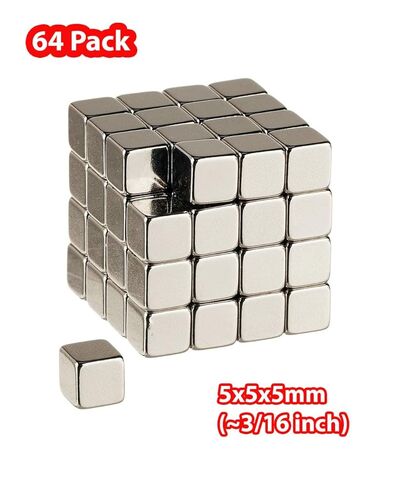 Neodymium Cube Magnets 5x5x5mm - Strong Rare Earth Square Block Magnets N48 for DIY Crafts, Refrigerator, Office, Home and Garage Organization (64 Pack) in Kuwait