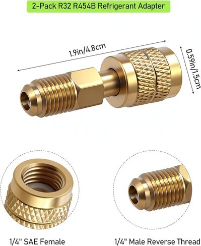 Zarique 2-Pack 1/4" أنثى إلى 1/4" ذكر محول نحاسي عكسي، تركيبات توصيل سريعة HVAC شديدة التحمل، خسارة منخفضة لخزانات التبريد R32 R454B | أنظمة سبليت صغيرة in Kuwait